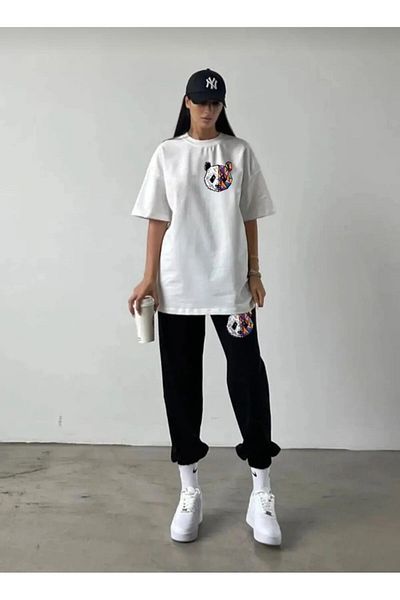 TRENDKOLİK Trend Selection - Panda Patterned, Oversize Women's Double Set