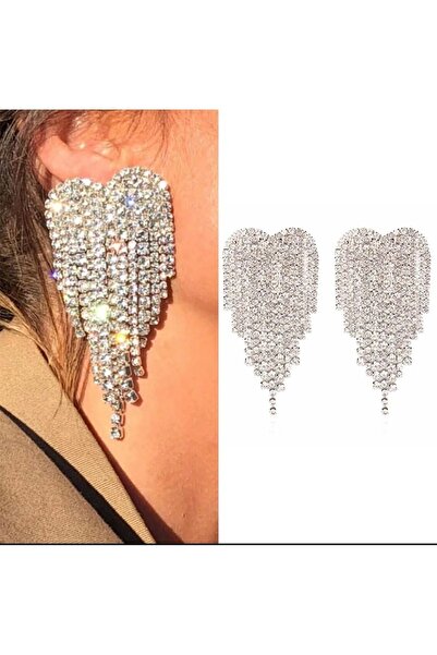 monalisatoka Kalp Kristal Püskül Küpe Abartılı Küpe