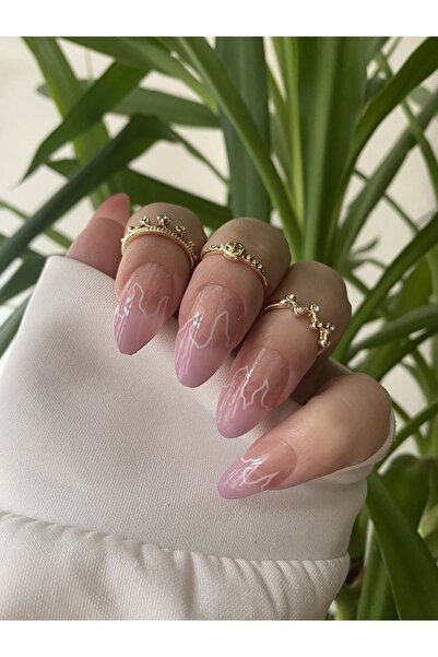 PERADİ 24 Adet Lila Ateş Desenli Takma Tırnak