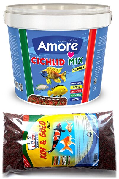 AMORE Malawi Ciklet Mix Granules 3kg Kova, Lotus Koi Gold Fish Mix Pellet 860gr Poşet Japon Balığı Yemi