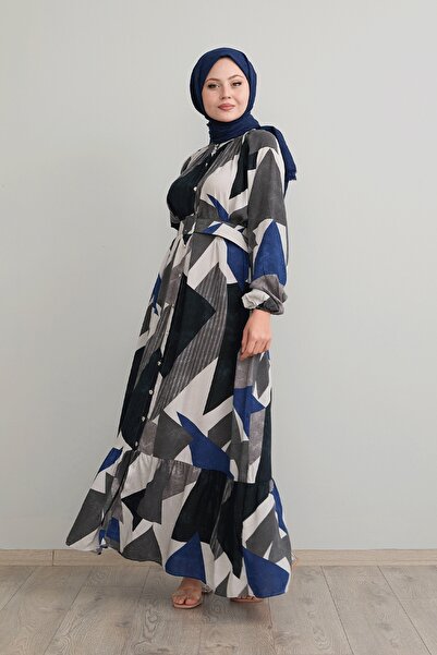 InStyle Antracitové šaty z viskózového pásu s geometrickým vzorem