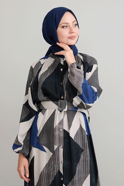 InStyle Φόρεμα βισκόζης με ανθρακί γεωμετρικό σχέδιο