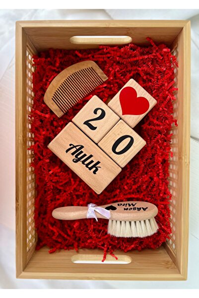 mogokids Anne bebek anı küpü isimli bebek doğal keçı kılı saç fırçası ve şimşir ahşap tarak