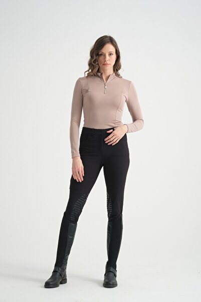 PEUR RIDER SHOP Γυναικείο μπλουζάκι ιππασίας μπεζ μακρυμάνικο με φερμουάρ