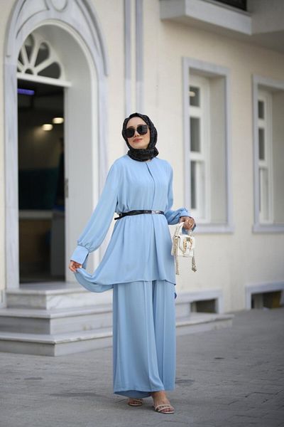 NS Moda Light Blue Hijab Yade Set - Model 514