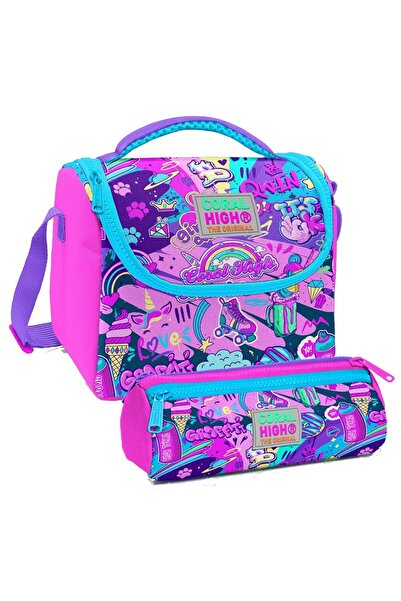 Coral High Дівчача сумка для ланчу з графіті-візерунком, з теплоізоляцією та набором пенала