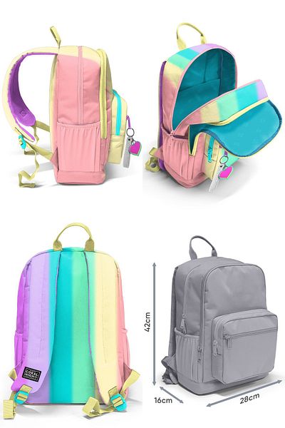 Coral High Four Compartment Middle School Backpack and Pen Holder Set - Colorful Stripes - Girls