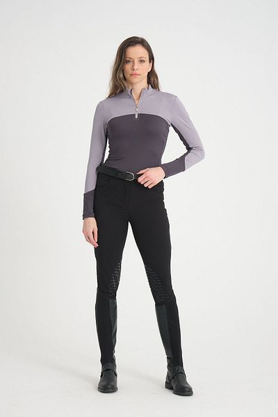 PEUR RIDER SHOP Tricou de călărie pentru femei, gri antracit, cu mânecă lungă, cu fermoar