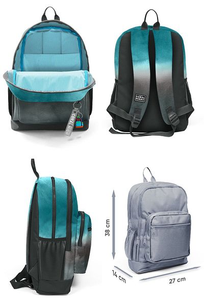 Coral High Rucsac de școală și set de prânz pentru băieți - Tie Dye în gri turcoaz, 4 compartimente