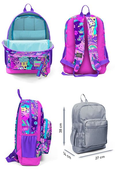 Coral High Geantă de școală pentru școala primară pentru fete cu model graffiti - set de trei
