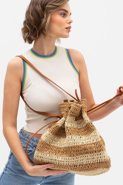 Matthew Cox MATTHEWCOX Women's Shoulder Bag - Straw, Drawstring, Camel Beige HSR1194