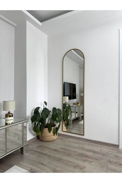 EFFE YAPI DEKOR Gold Metal Çerçeveli 180x50 Cm Oval Boy Aynası