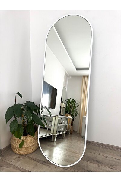 EFFE YAPI DEKOR Beyaz Metal Çerçeveli 180x60 CM Elips Model Ayaklı Boy Aynası