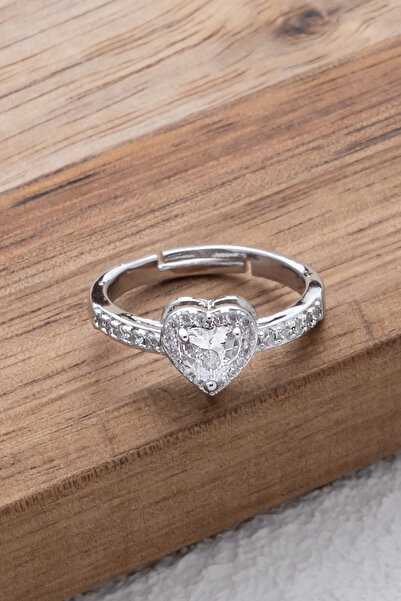 ByFlorya Jewelry خاتم قلب من حجر الزركون الأبيض - مقاس حر قابل للتعديل