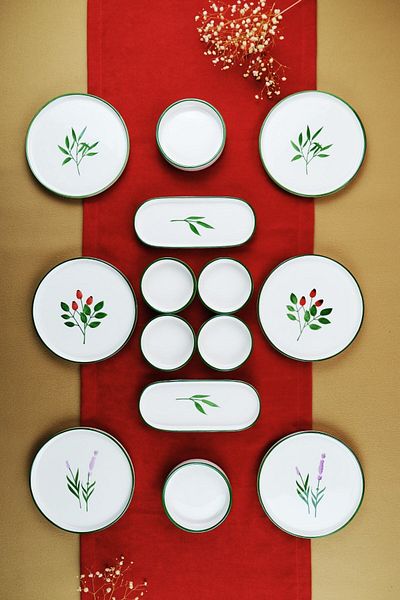 JAMUOR Botanical Handmade Breakfast Set for 6 People - 14 Pieces JBOTNC14KT6