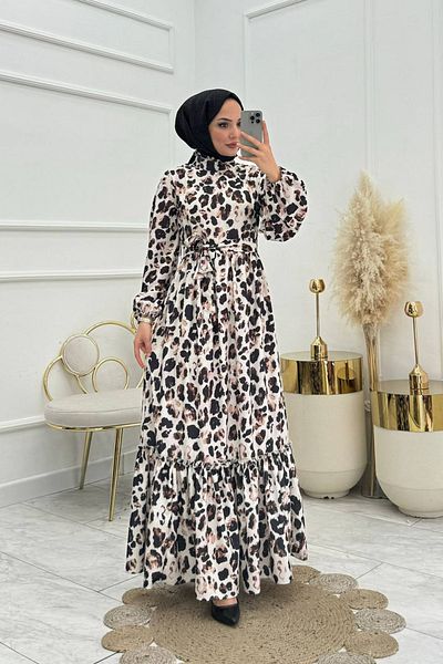 Neşeli Butik Σατέν Φόρεμα Hijab - Ζώνη, Φούστα με βολάν, NMS008