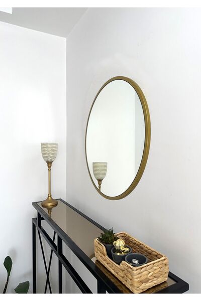 EFFE YAPI DEKOR Gold Metal Çerçeveli 50 Cm Yuvarlak Ayna