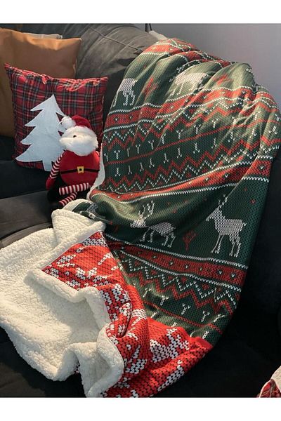 YORKADESIGN Christmas Patterned Tv Blanket Sherpa 150 cm X 180 cm
