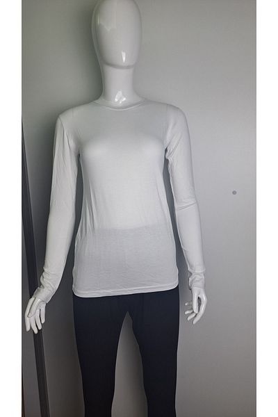 Alfa White Crew Neck Long Sleeve Women's Bodysuit
