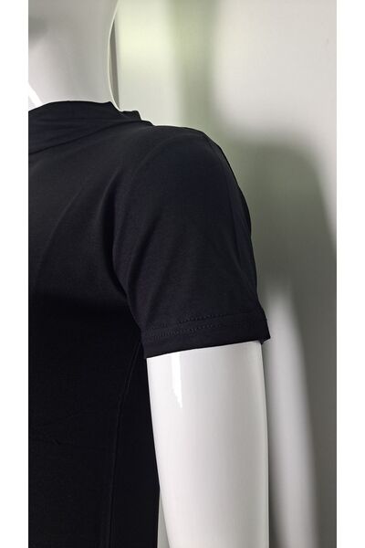 Alfa Women's Black Ecru and White HALF Sleeve Half Turtleneck Body