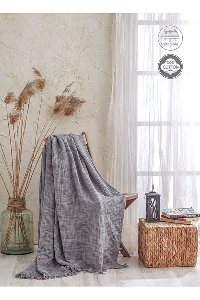 Medaillon Home Gray 4 Layer Muslin 100% Cotton Pique - Bedspread - TV Blanket 200x220