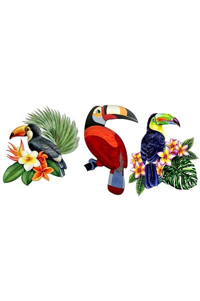 Deposundan Al 3-Piece Toucan Bird Wooden Wall Decoration