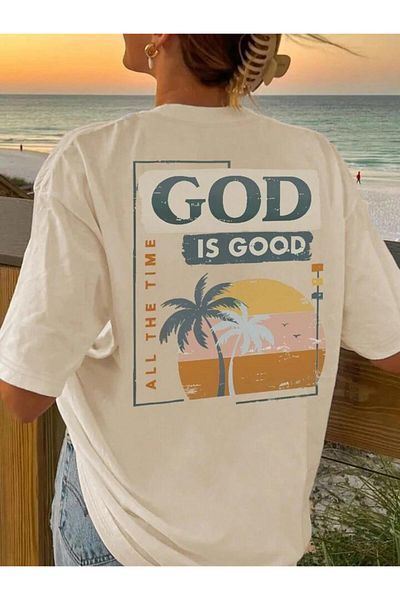 trendgar Μπλουζάκι με στάμπα σε μπεζ "God Is Good".