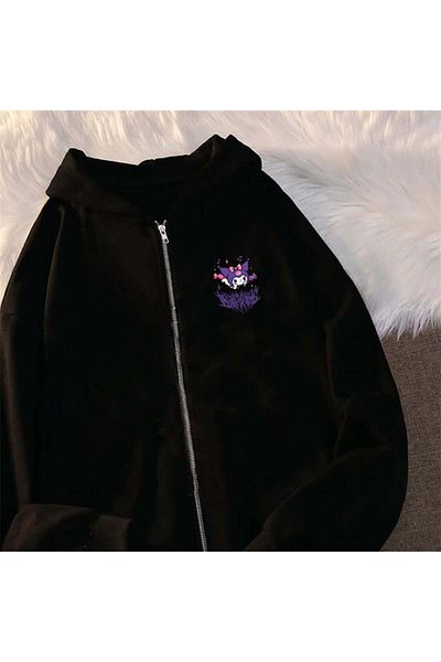 Touz Moda Ζακέτα με κουκούλα Kuromi Oversize Μαύρη Unisex με φερμουάρ