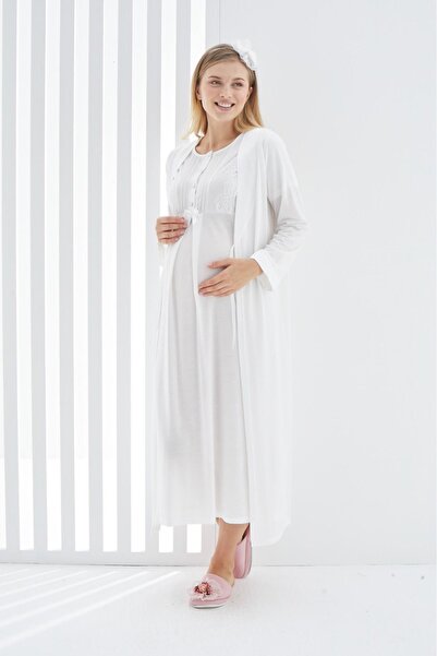 ERDENİZ TEKSTİL Σετ πιτζάμες εγκυμοσύνης 2 τεμαχίων με λεπτομέρεια από γκουλό...