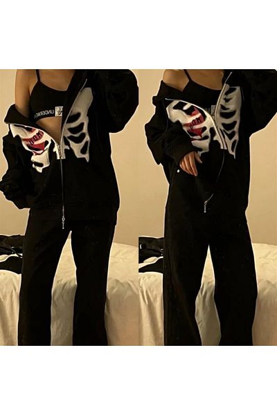 Köstebek Μαύρο Harajuku Touz Hooded Unisex Τατουάζ στήθους και καρδιάς