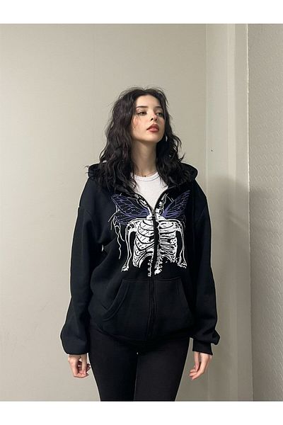 Touz Moda Χοντρή ζακέτα με φερμουάρ Harajuku Angel Skeleton