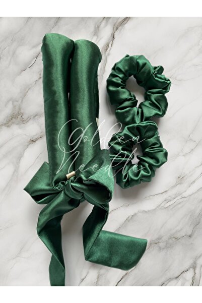 Golden Needle Pachet de 4 piese de coafat pentru păr din satin verde, fără că...