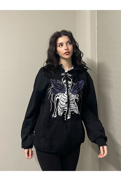 Touz Moda Χοντρή ζακέτα με φερμουάρ Harajuku Angel Skeleton