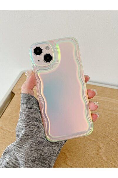 EDELFU Iphone 13 Hologram Zigzaglı Puffer Uyumlu Kılıf Arkası Mat Darbeye Dayanıklı Silikon