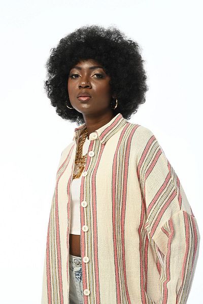 Orfeo Negro Women's 100% Cotton Fabric Striped Oversize Shirt