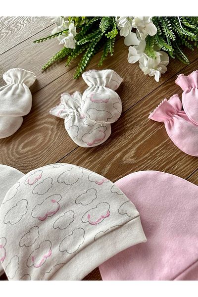 Renkli Puset Organic Set of 6 Newborn Baby Gloves and Hats Bulut