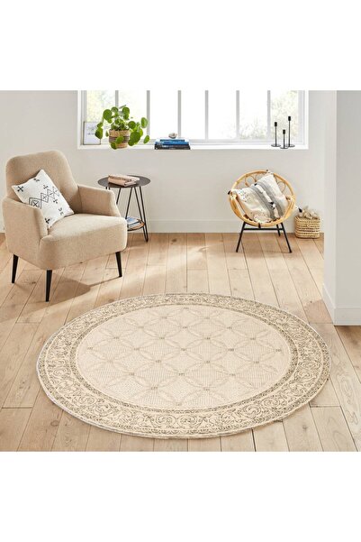 ROVİGO HOME Dijital Baskı Yıkanabilir Kaymaz Taban Yuvarlak Halı Rvg7154