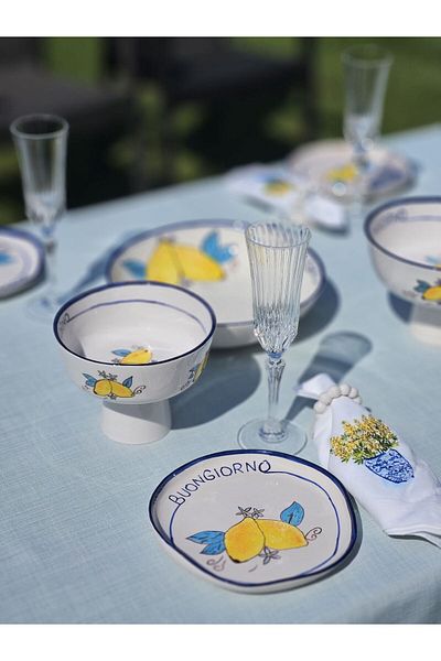 MeGgDecor 21cm Ceramic Plate - Lemon Patterned, Unshaped Form, Hand Painted ''Buongiorno''