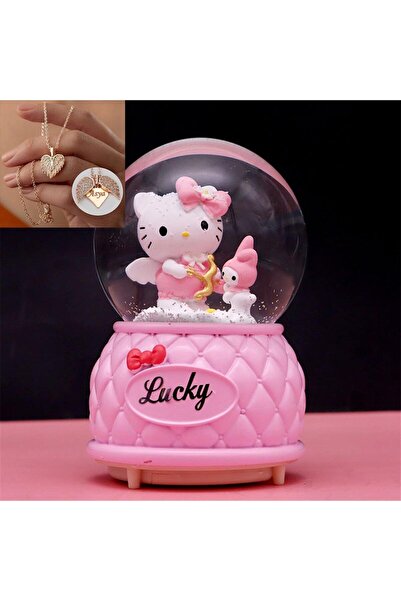hediyesahibi Hello Kıtty Işıklı Müzikli Orta Boy Kar Küresi VE İsme Özel Koly...