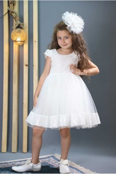Retro Women فستان سهرة للفتيات مزين بالترتر الأبيض - فستان الأميرة الأنيق للت...