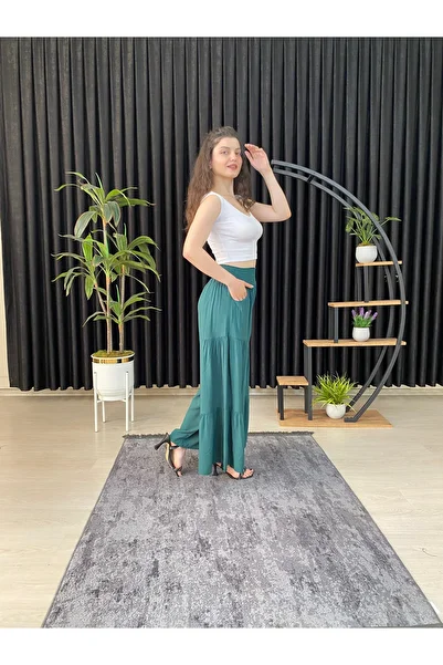 ESPOİRPLUS Emerald Green Lycra and Gathered Women's Woven Trouser Skirt