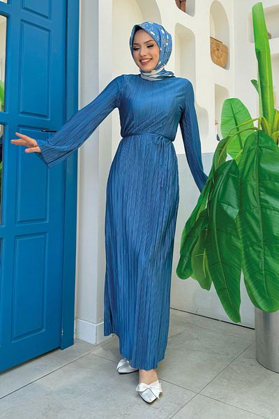 Bym Fashion Φόρεμα Navy Blue Σατέν Πλισέ - 3897