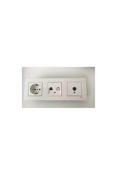 VİKO Viko Karre Beyaz 3lü Set Tv Uydu Prizi(F KONNEKTÖR) Numeris(TELEFON PRİZ...