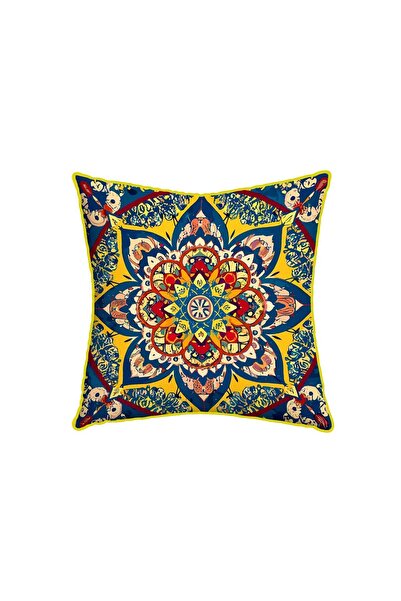 Dijital Baskılı Kırlent Kılıfı 43x43 Biyeli Çift Tarafı Baskılı Etnik Serisi Mandala Desenli