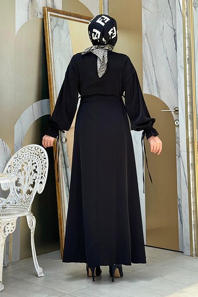 Bym Fashion Μαύρη γραβάτα με λεπτομέρειες φόρεμα 6015