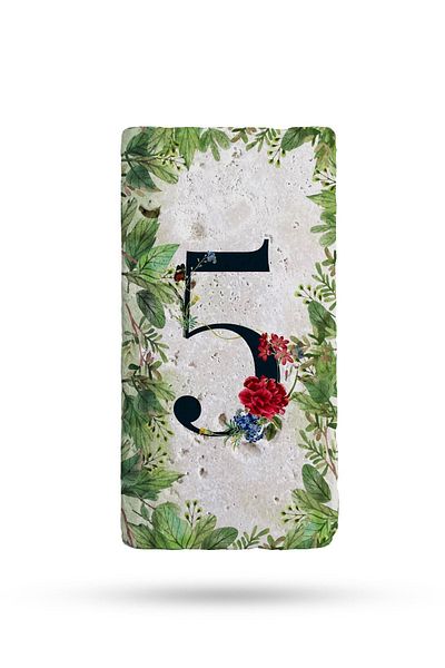 Begoloni Stone Decor Αριθμός πόρτας από φυσική πέτρα, Αριθμός πόρτας με εκτύπωση UV 7,5x15cm - Αριθμός 1 Αριθμός:5