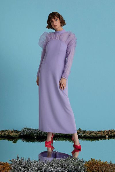 Mizalle Lilac Organza Ruffle Dress