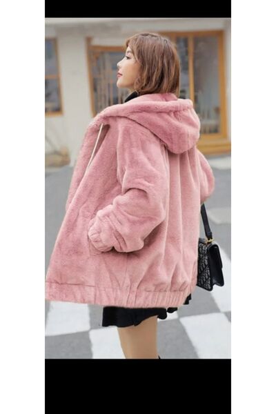 ABB ASTARSIZ KAPÜŞONLU FERMUARLI LASTİKLİ FLETO CEPLİ İÇİ DIŞI WELSOFT PELUŞ CEKET