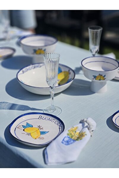 MeGgDecor 27cm Ceramic Large Salad Bowl - Lemon Pattern, 1 Piece Handmade and...