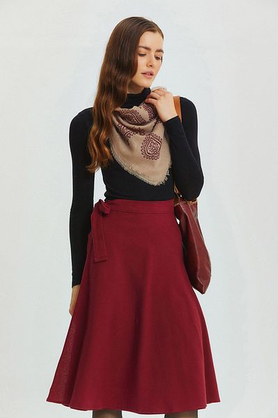 Clandestino Claret Red Midi Length Flared Wrap Skirt